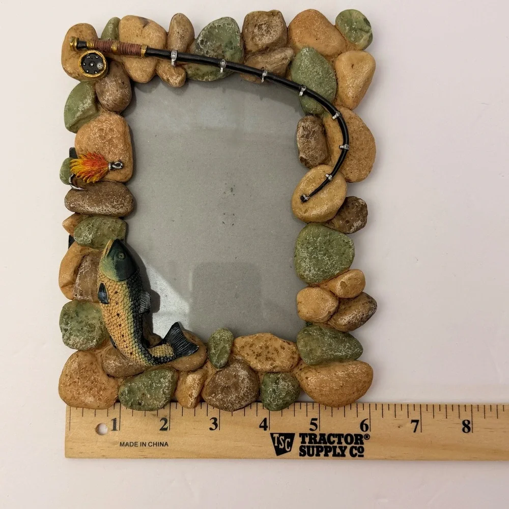 Rustic Fishing Picture Frame River Rock Bass Photo Frame Lodge Cabin Decor 4x6
